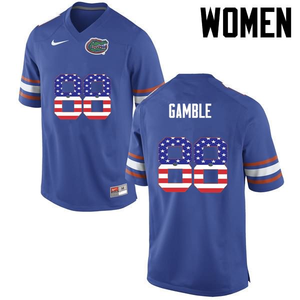 Women's NCAA Florida Gators Kemore Gamble #88 Stitched Authentic USA Flag Fashion Nike Blue College Football Jersey HUO6765ON